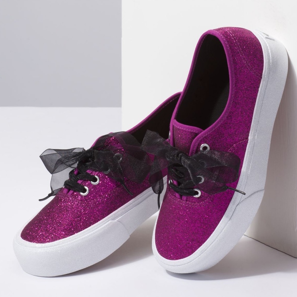 Vans Pink Glitter Platform Sneakers Shoes 8 Black - Picture 5 of 8